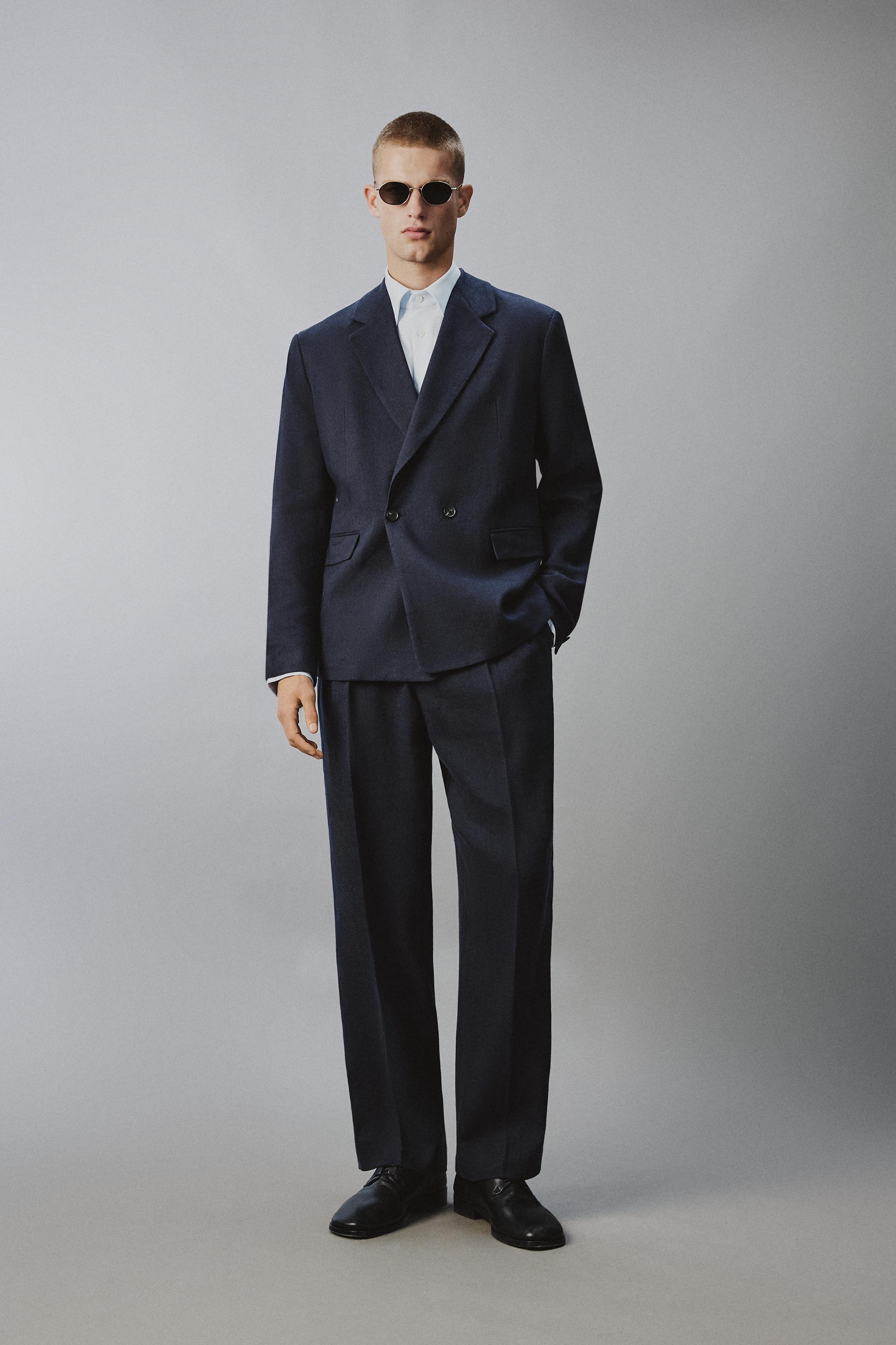 PANTALON DE COSTUME À DOUBLES PLIS EN LIN ET COTON